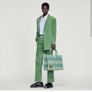 Sandro Kasbah Tartan Tote Bag - Green/Blue - New with tags - MSRP $370